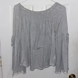 Striped white and grey bell sleeve top